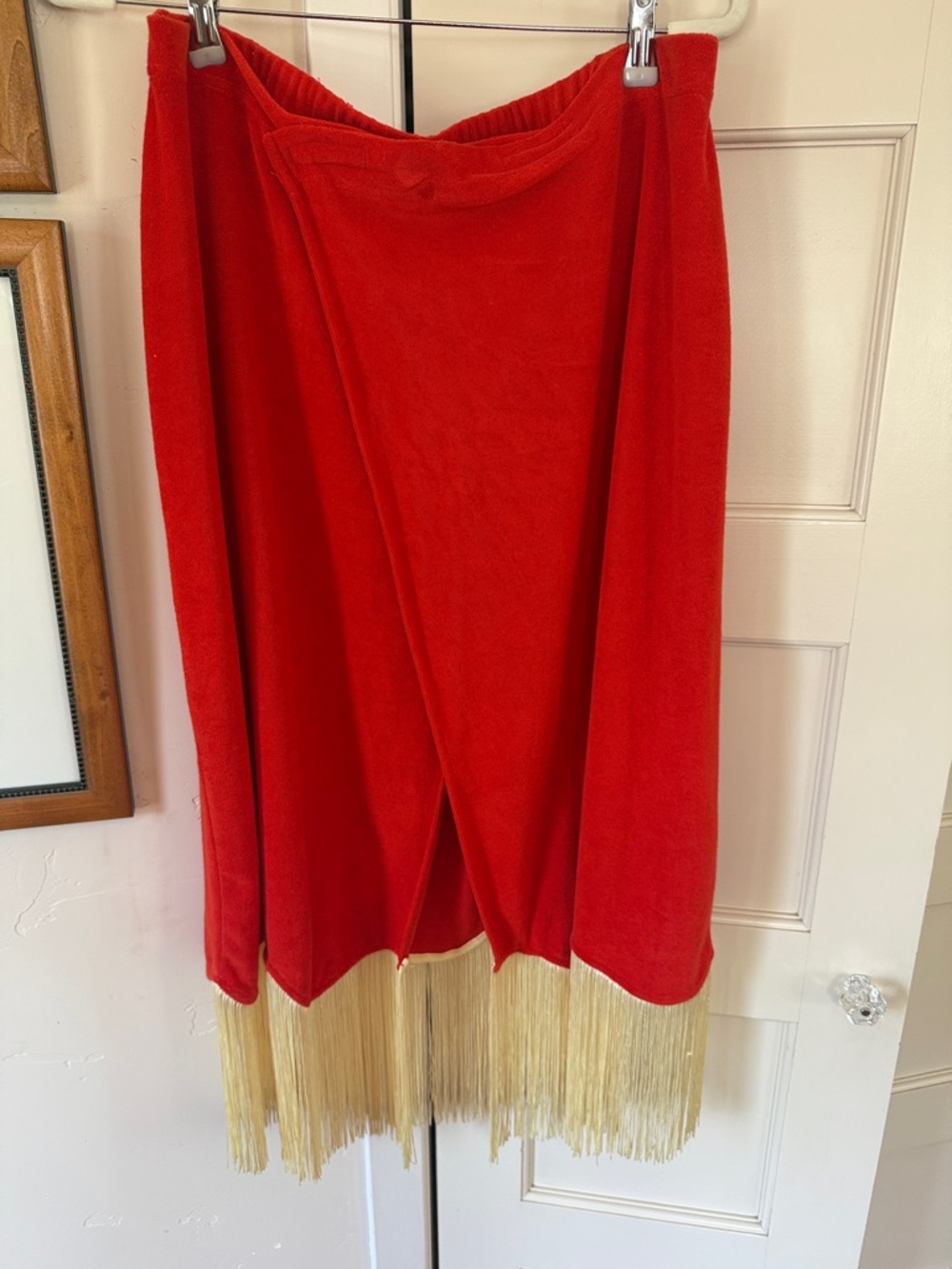 Women's Red Swim Coverup with Yellow Fringe Hem